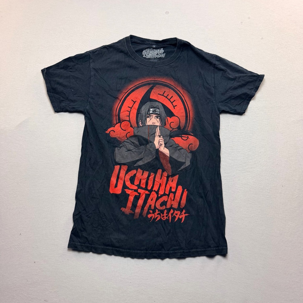 Naruto Graphic Tee Kids Small Black Excellent Uchiha Itachi Anime Shirt
